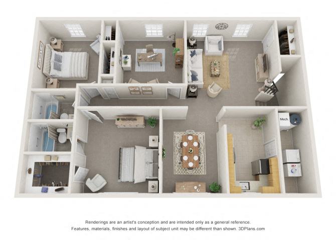 Floor plan for 3 beds, 2 baths, 1534 sqft